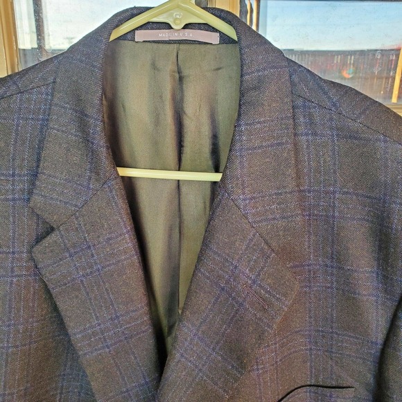 Hickey Freeman Men's Custom Surgical Cuffs Charcoal Plaid Wool 2 Btn Blazer 51 R - Picture 6 of 12